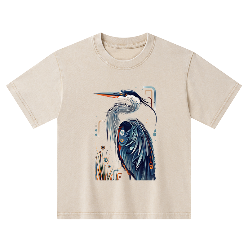 Tokyo-Tiger Stylish Blue Heron Kids Washed T-Shirt