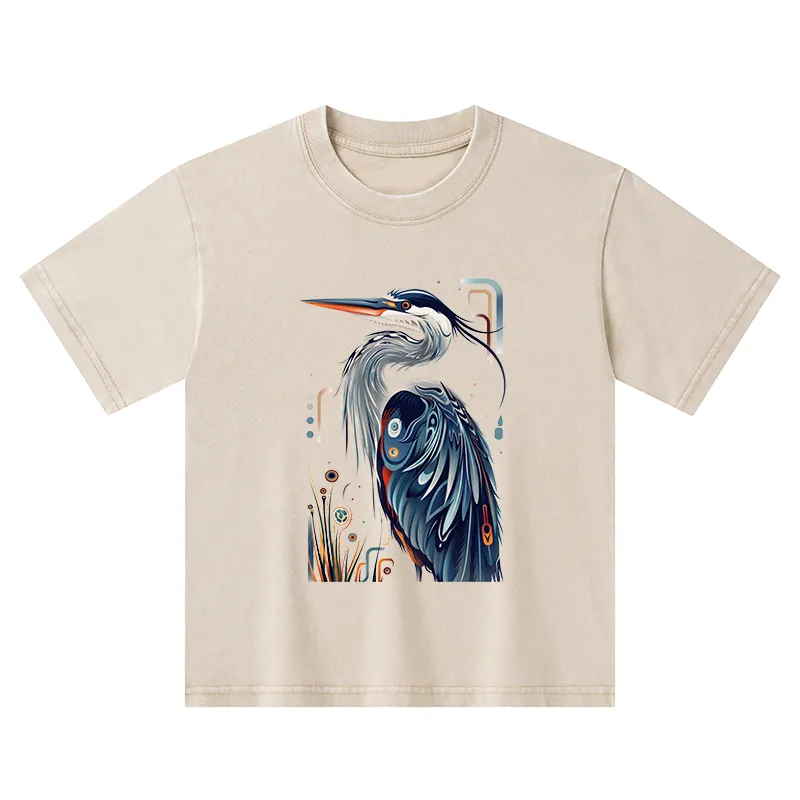 Tokyo-Tiger Stylish Blue Heron Kids Washed T-Shirt