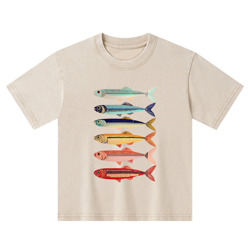 Tokyo-Tiger Colorful Fish Stack Kids Washed T-Shirt