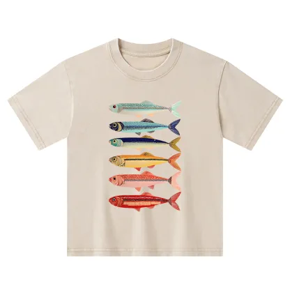 Tokyo-Tiger Colorful Fish Stack Kids Washed T-Shirt