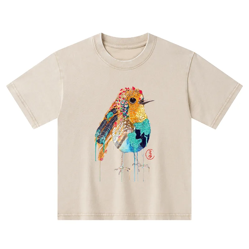 Tokyo-Tiger Sparkly Wild Bird Kids Washed T-Shirt