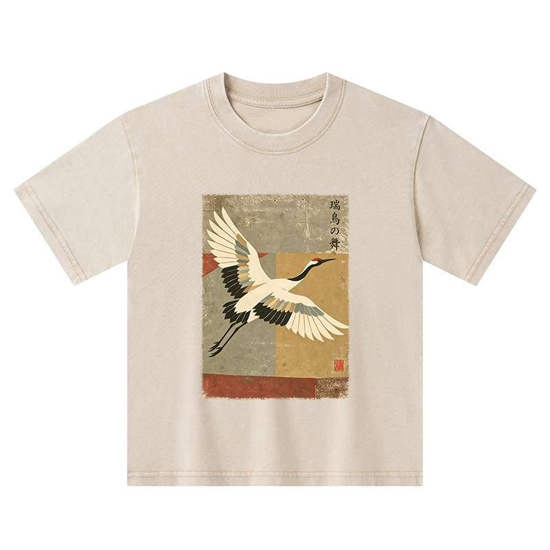 Tokyo-Tiger Crane Spirit Kids Washed T-Shirt