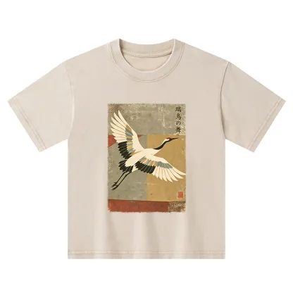 Tokyo-Tiger Crane Spirit Kids Washed T-Shirt