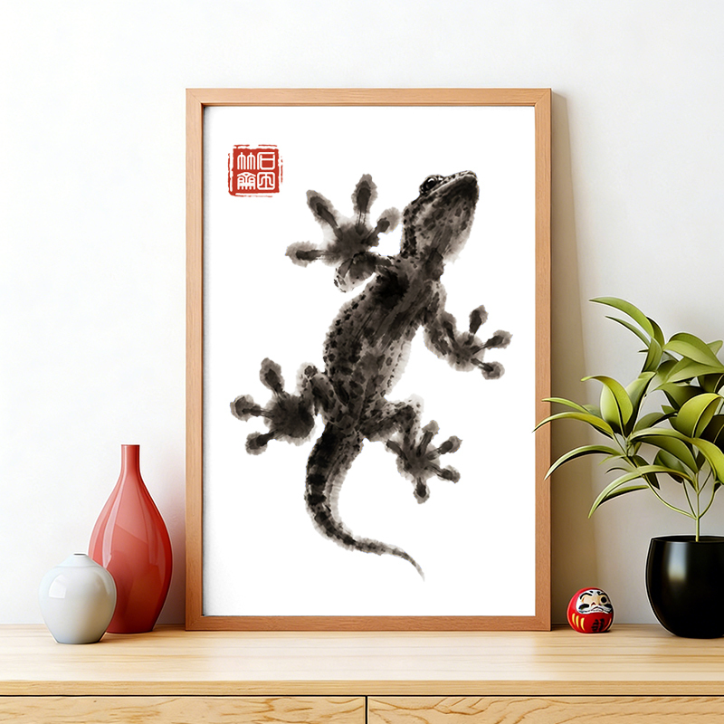 Tokyo-Tiger Minimal Asian Ink Brush Gecko Vibe Wall Art Poster Sale