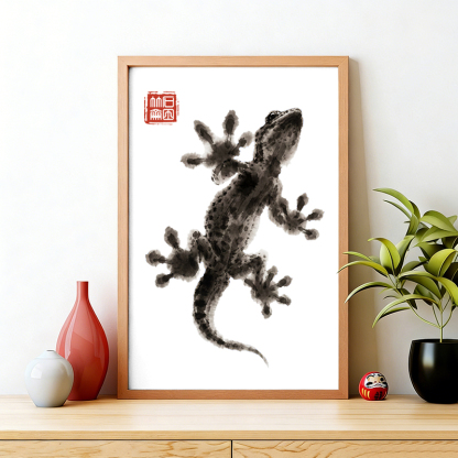 Tokyo-Tiger Minimal Asian Ink Brush Gecko Vibe Wall Art Poster