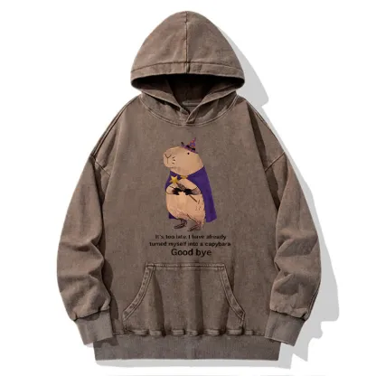 Tokyo-Tiger Funny Wizard Capybara Washed Hoodie