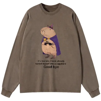 Tokyo-Tiger Funny Wizard Capybara Washed Long Sleeve T-Shirt