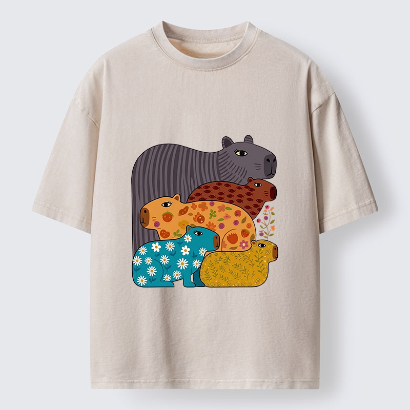 Tokyo-Tiger A Group Of Colorful Capybaras Washed T-Shirt