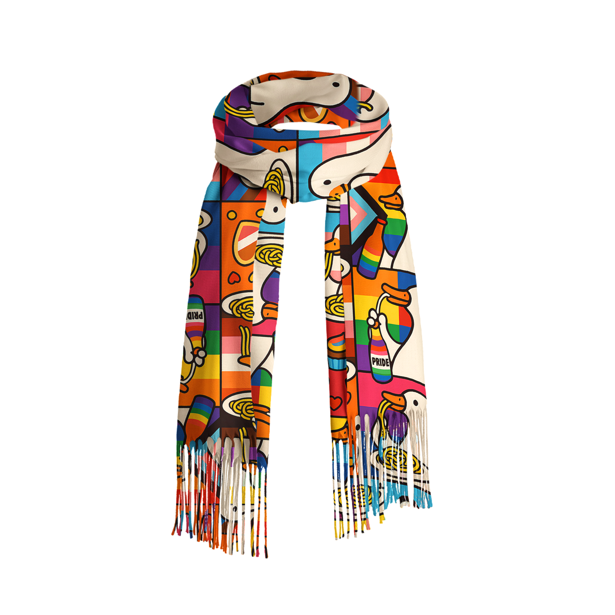 Tokyo-Tiger More Spaghetti Less Upsetti Goose Eat Spaghetti Fringed Scarf