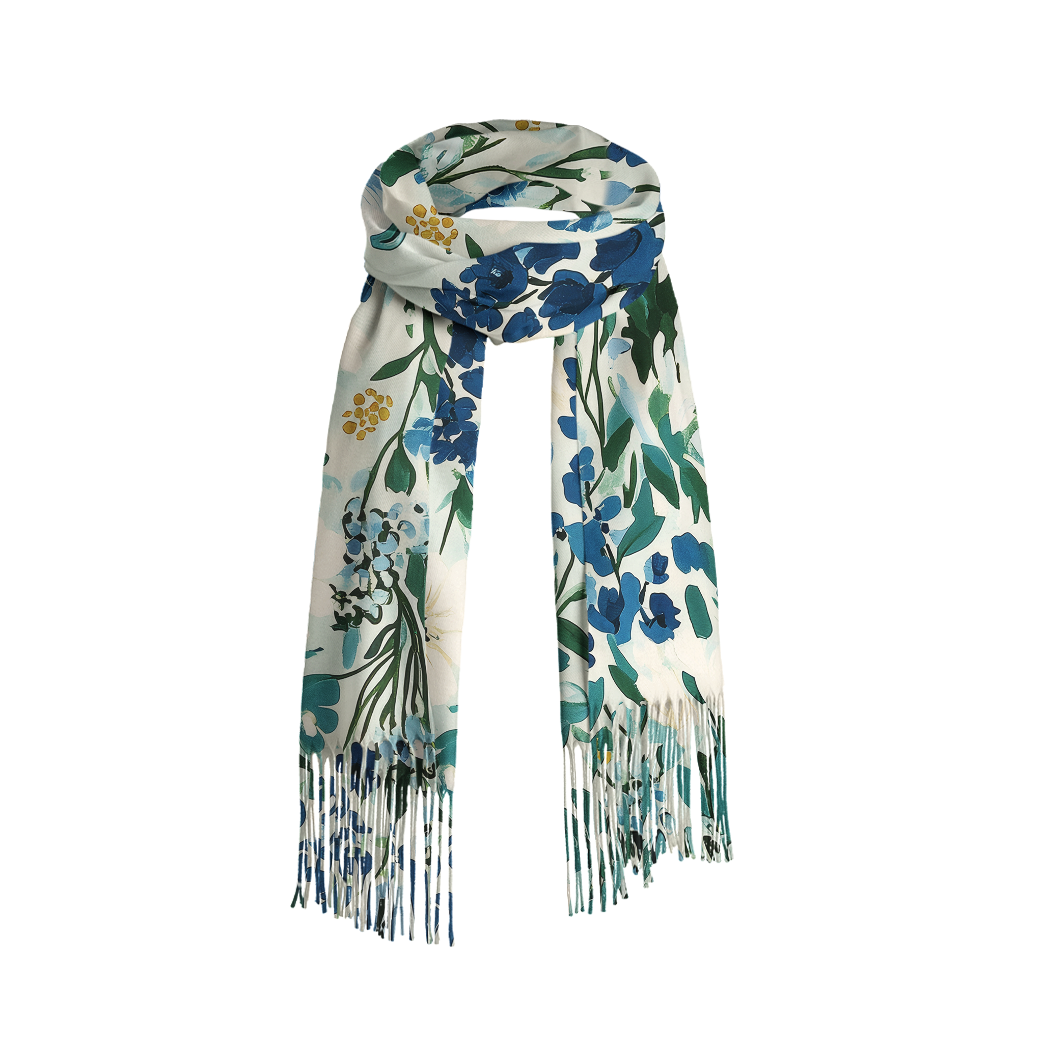 Tokyo-Tiger Serenely Blue Flora Fringed Scarf