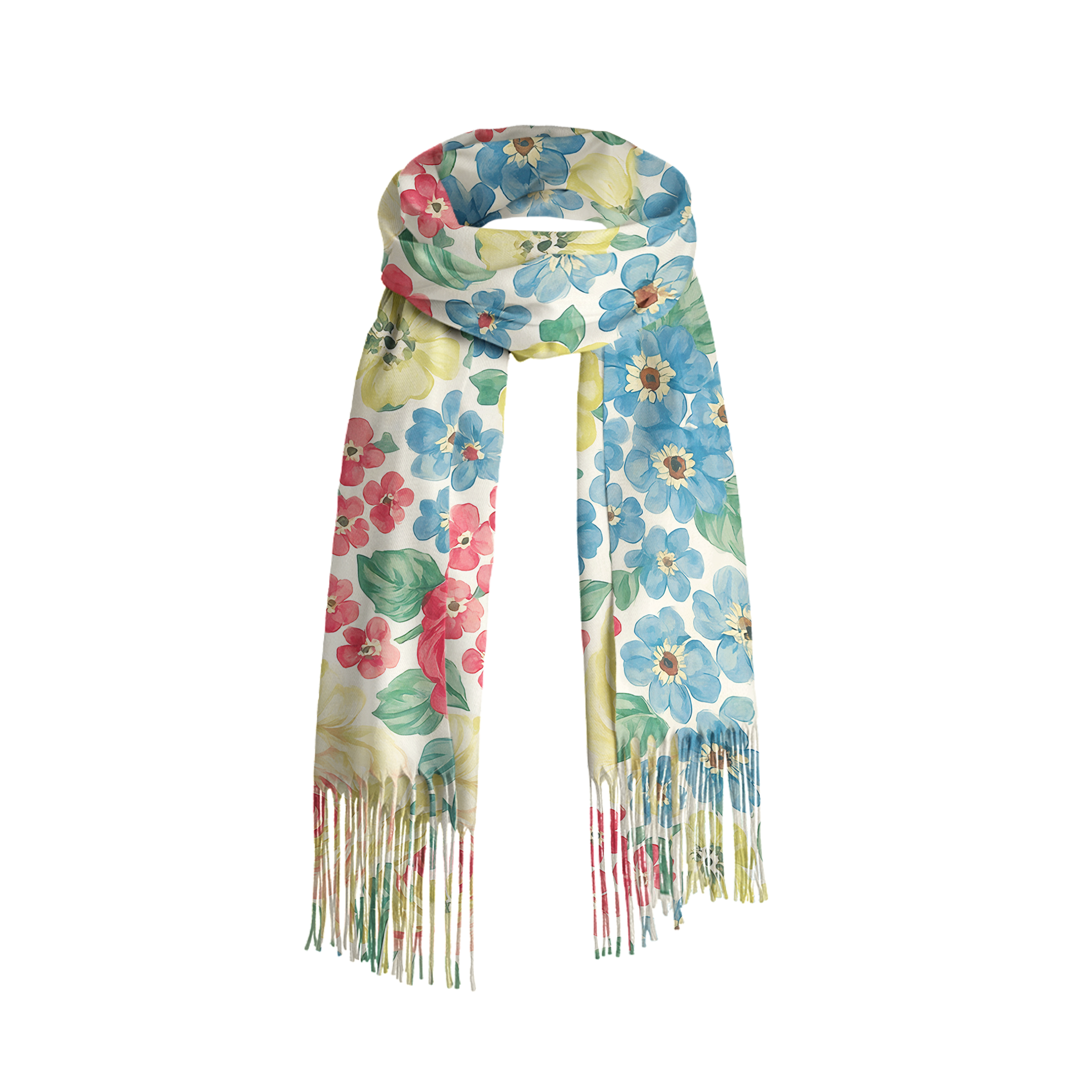 Tokyo-Tiger Vivid Floral Fringed Scarf
