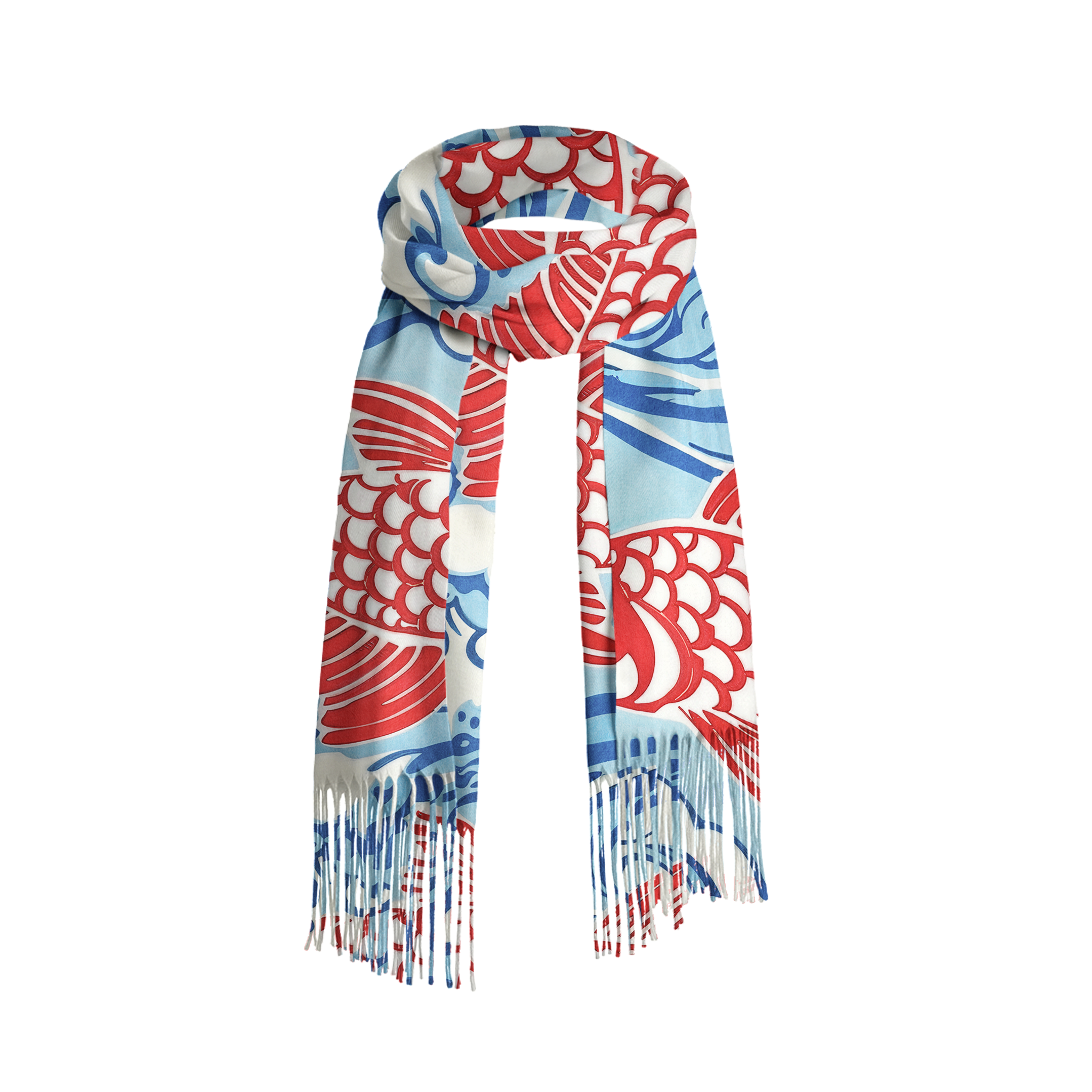 Tokyo-Tiger Koi Carp Frenzy Fringed Scarf