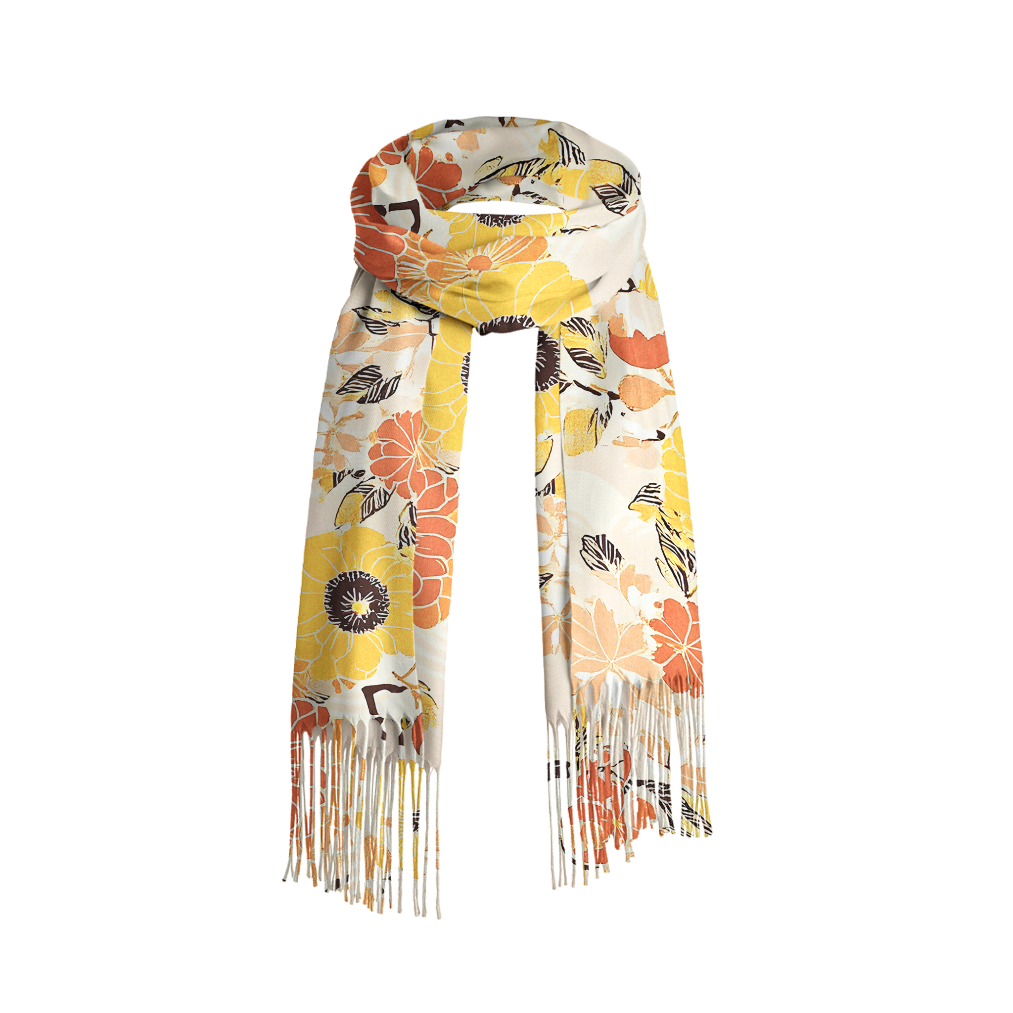 Tokyo-Tiger Fruitful Flower Fringed Scarf