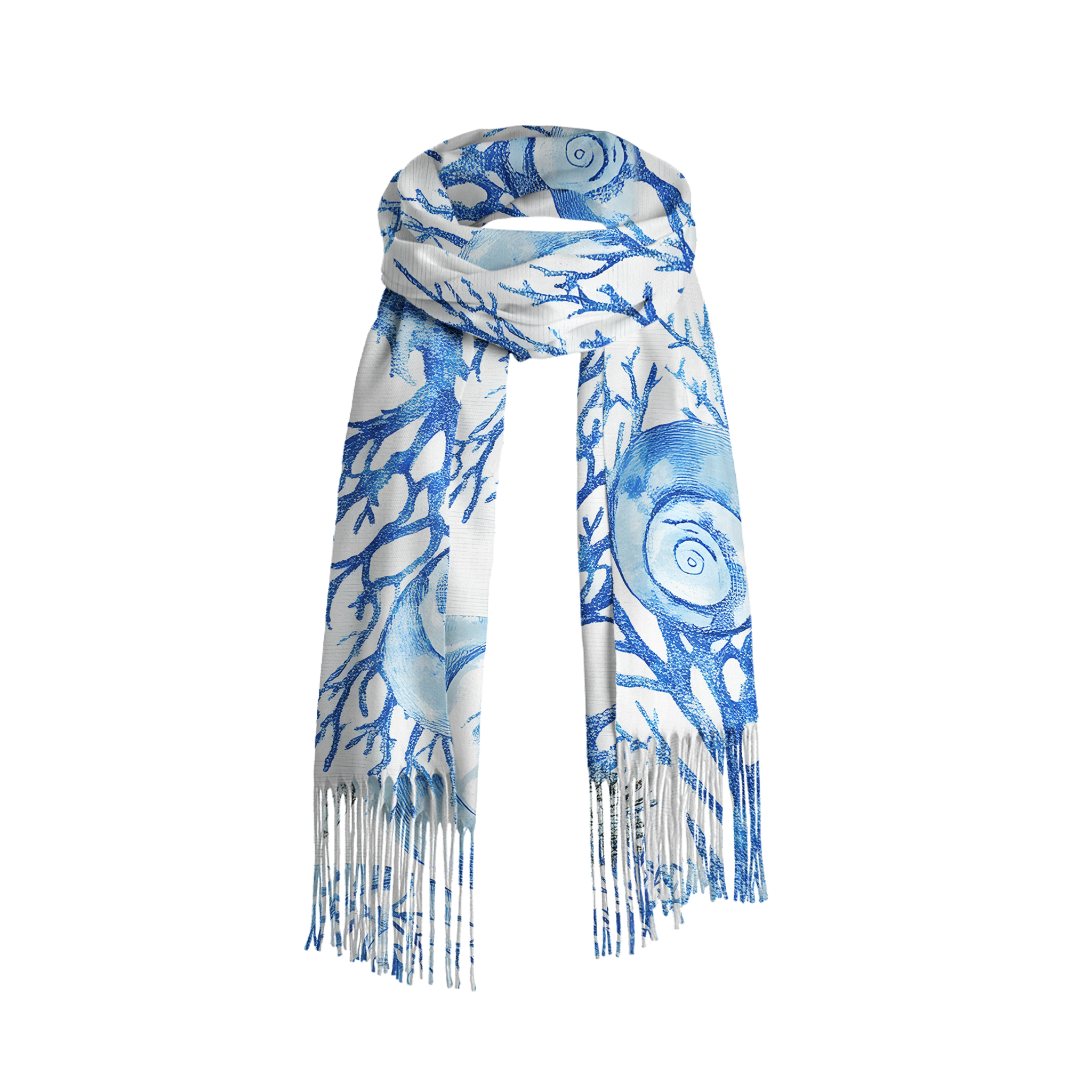 Tokyo-Tiger Shell And Coral Fringed Scarf