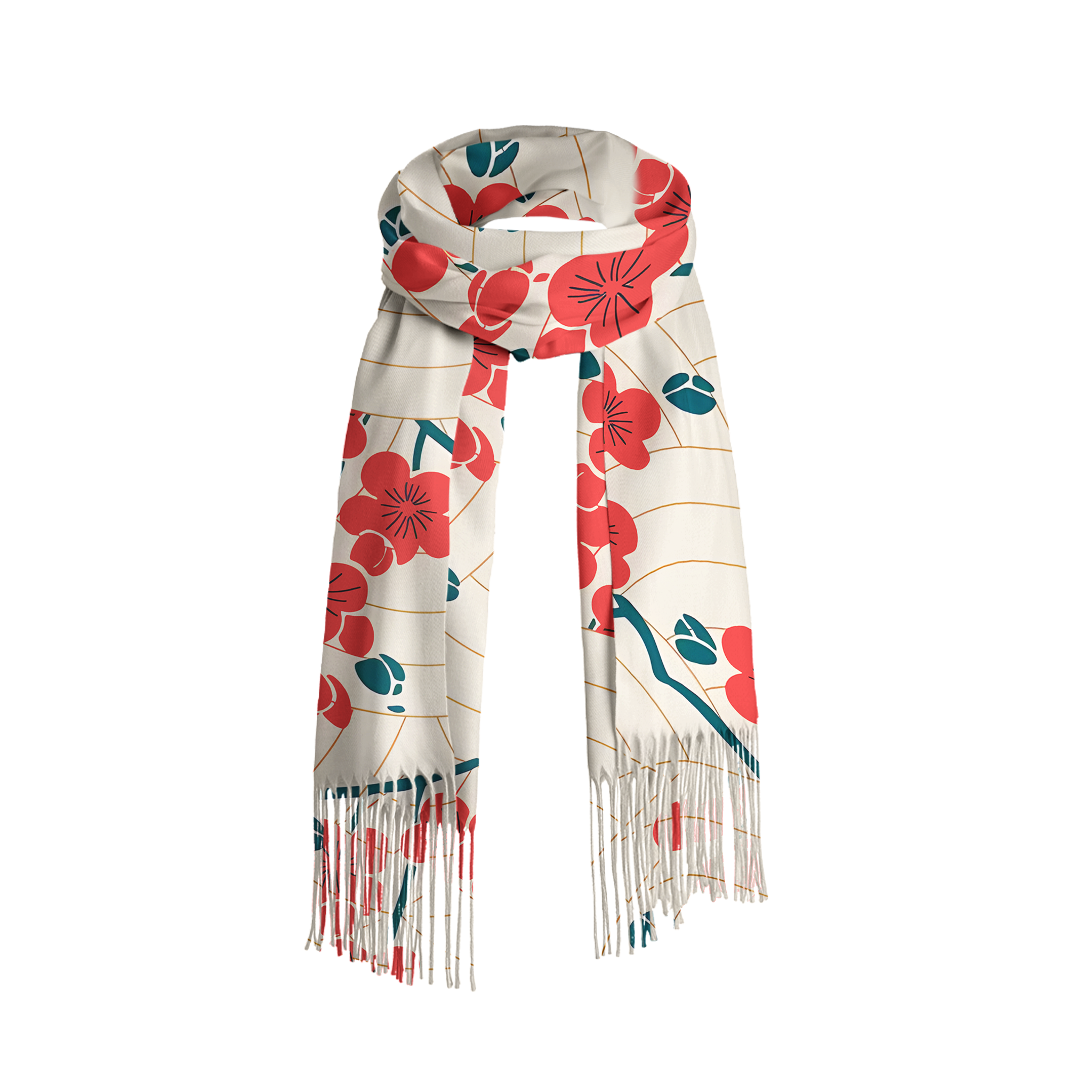 Tokyo-Tiger Blossom Wave Fringed Scarf