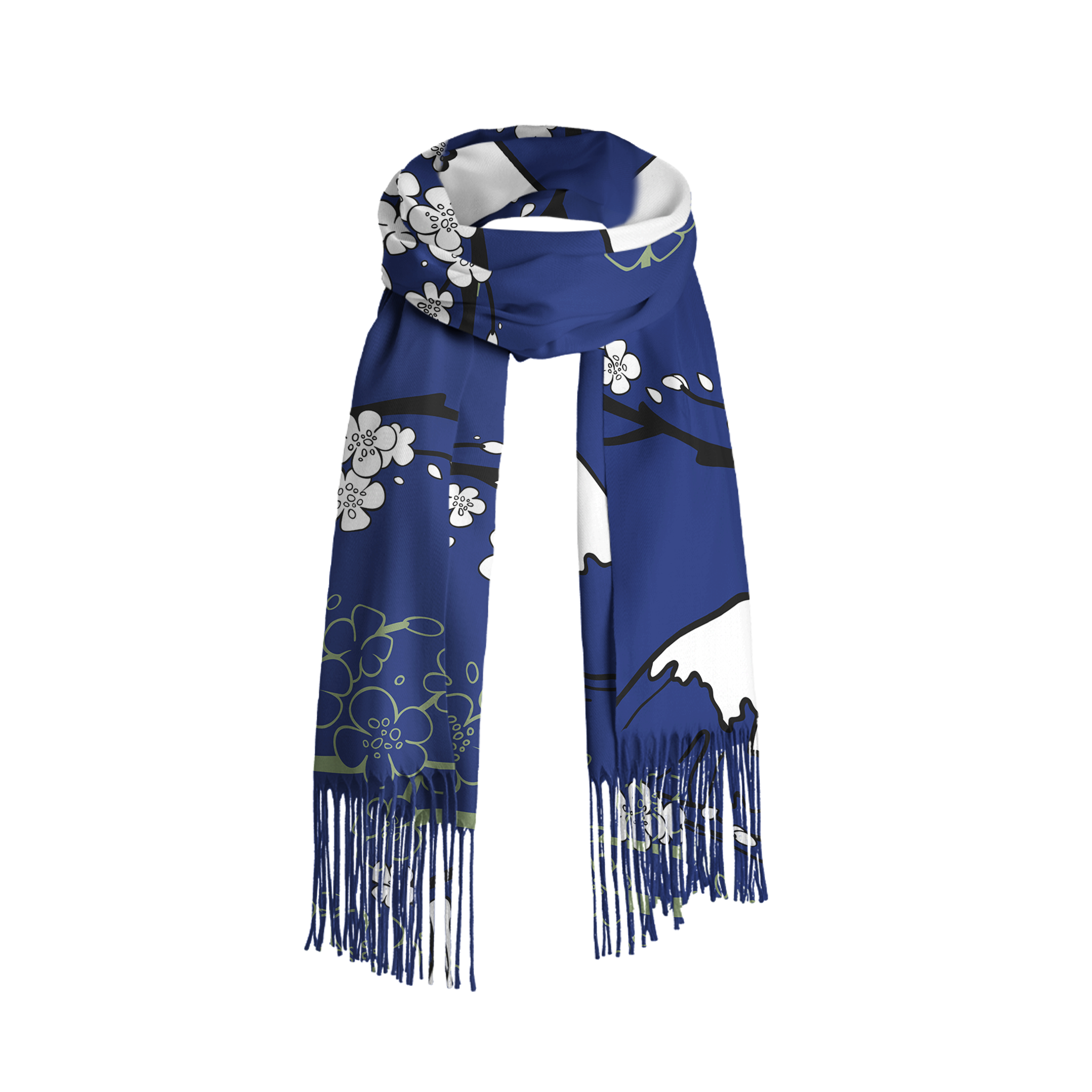 Tokyo-Tiger Mt. Fuji Blossoms Fringed Scarf