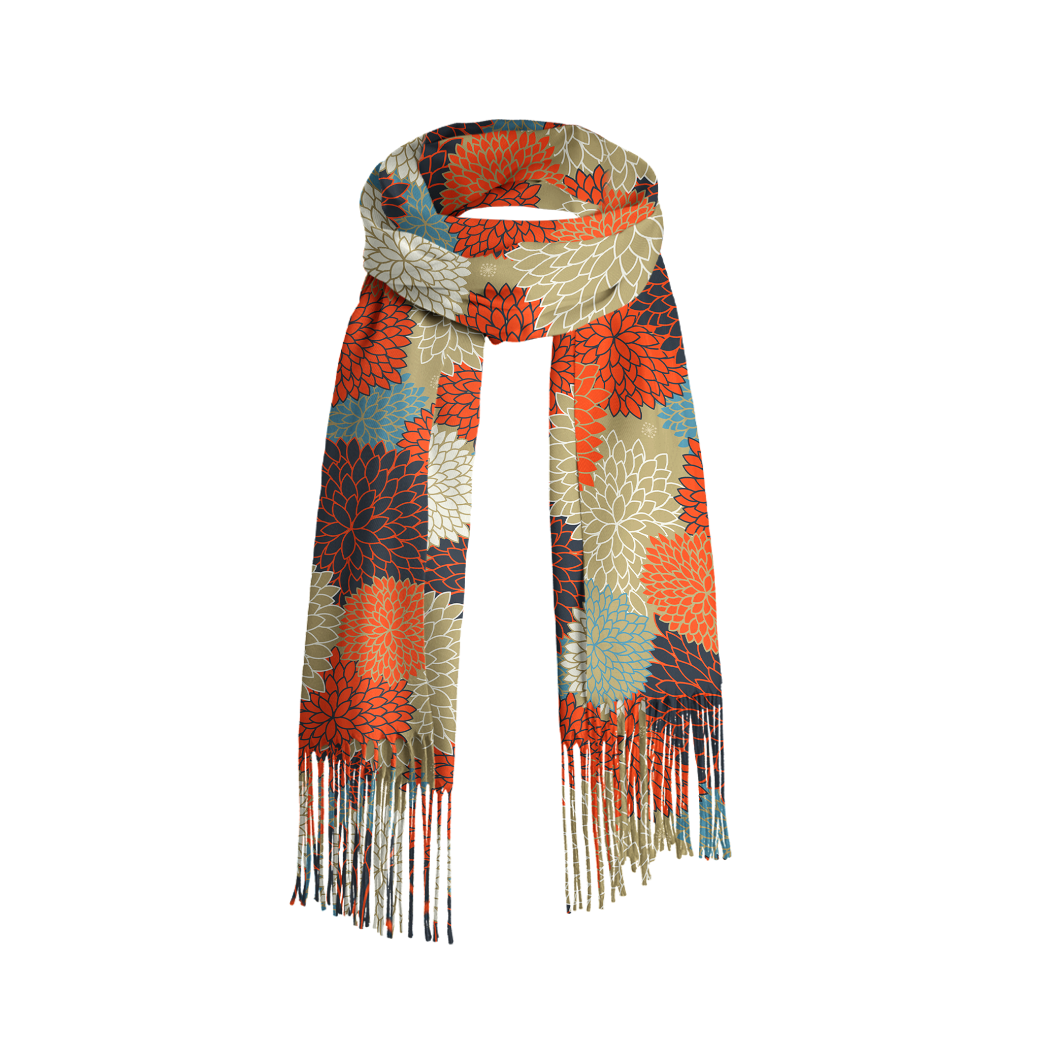 Tokyo-Tiger Autumn Flower Symphony Fringed Scarf