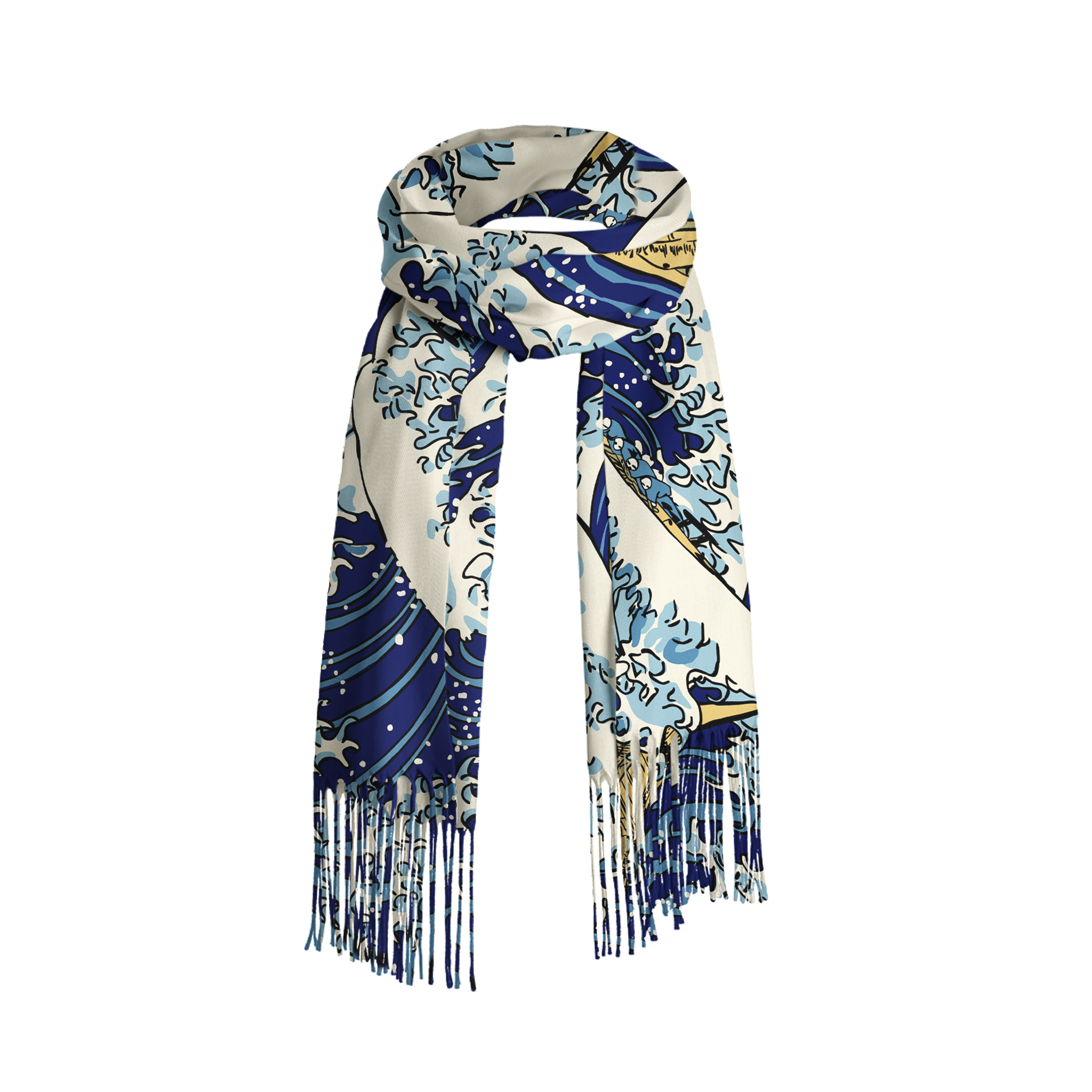 Tokyo-Tiger Japanese Great Wave Fringed Scarf