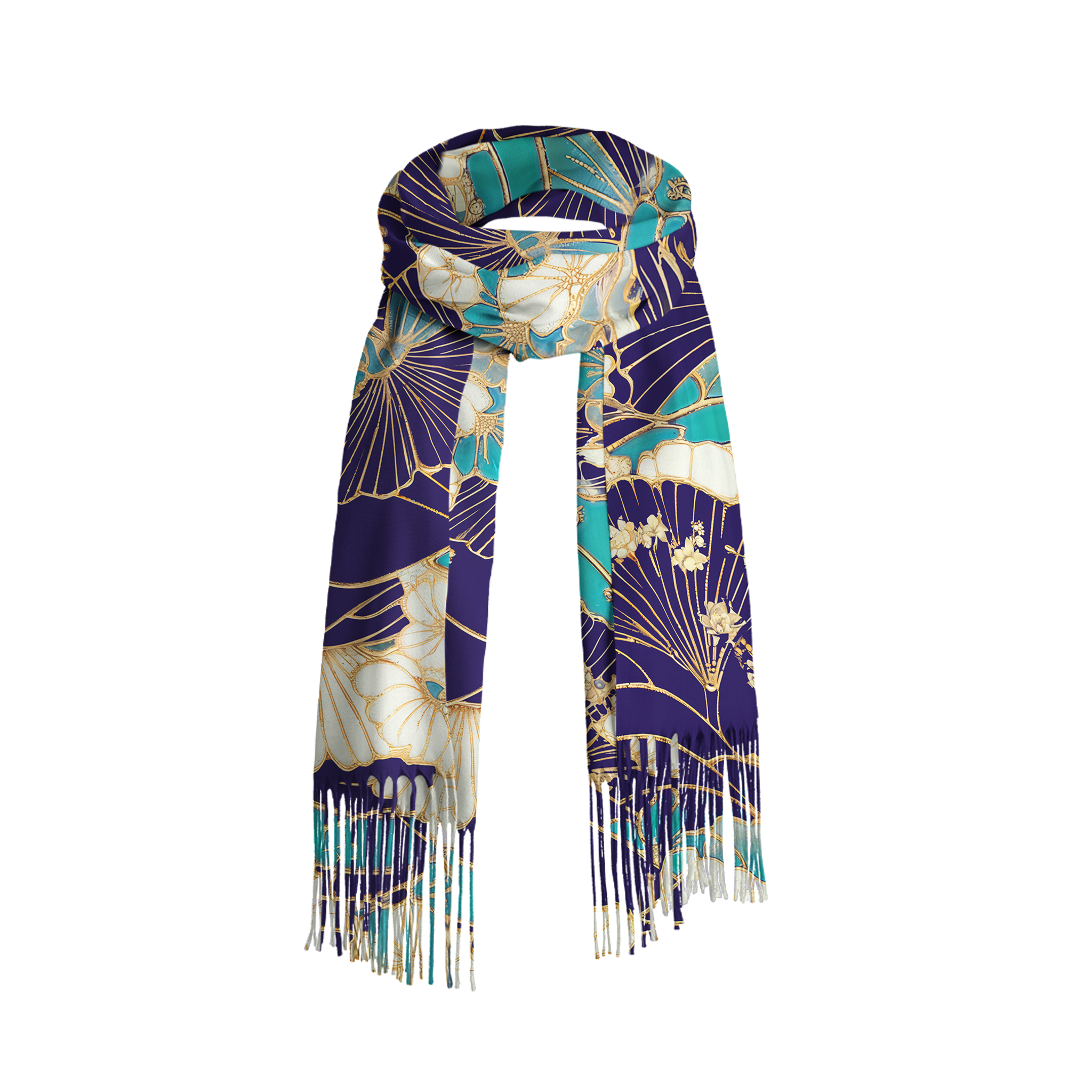 Tokyo-Tiger Gold Stroke Flowers Fringed Scarf