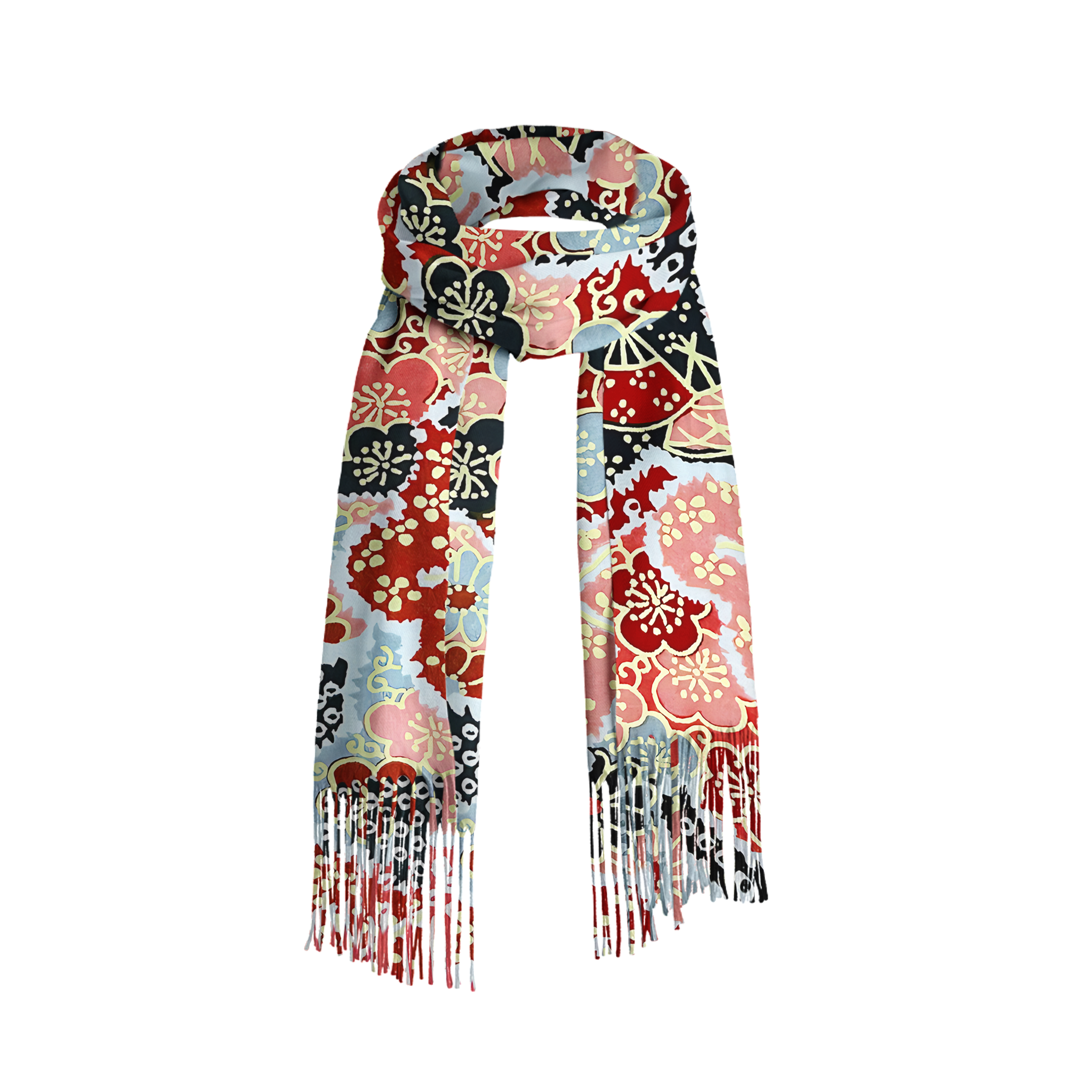 Tokyo-Tiger Floral Symphony Fringed Scarf