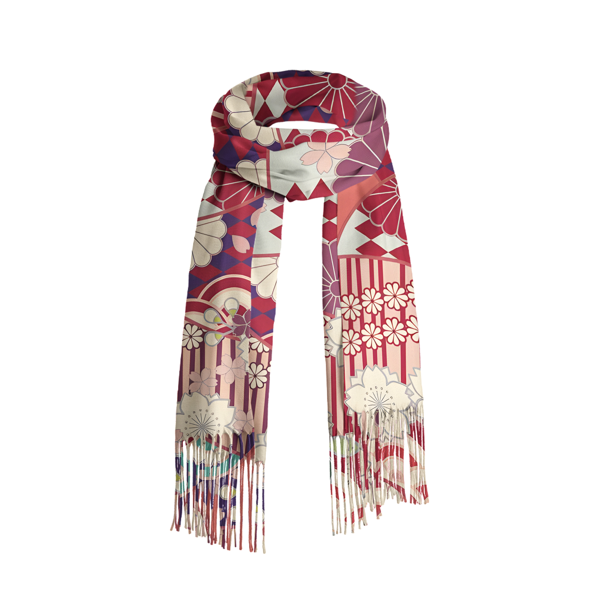 Tokyo-Tiger A Floral Fusion Fringed Scarf