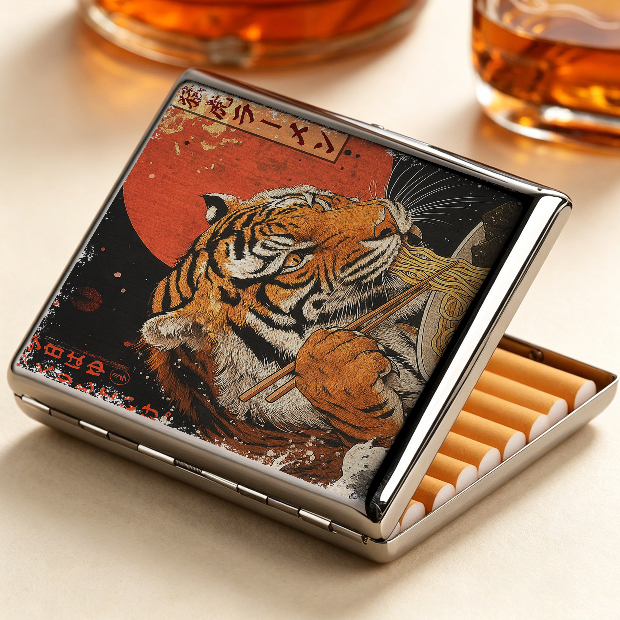 Tokyo-Tiger Ukiyoe Japan Tiger Eating Ramen Cigarette Case