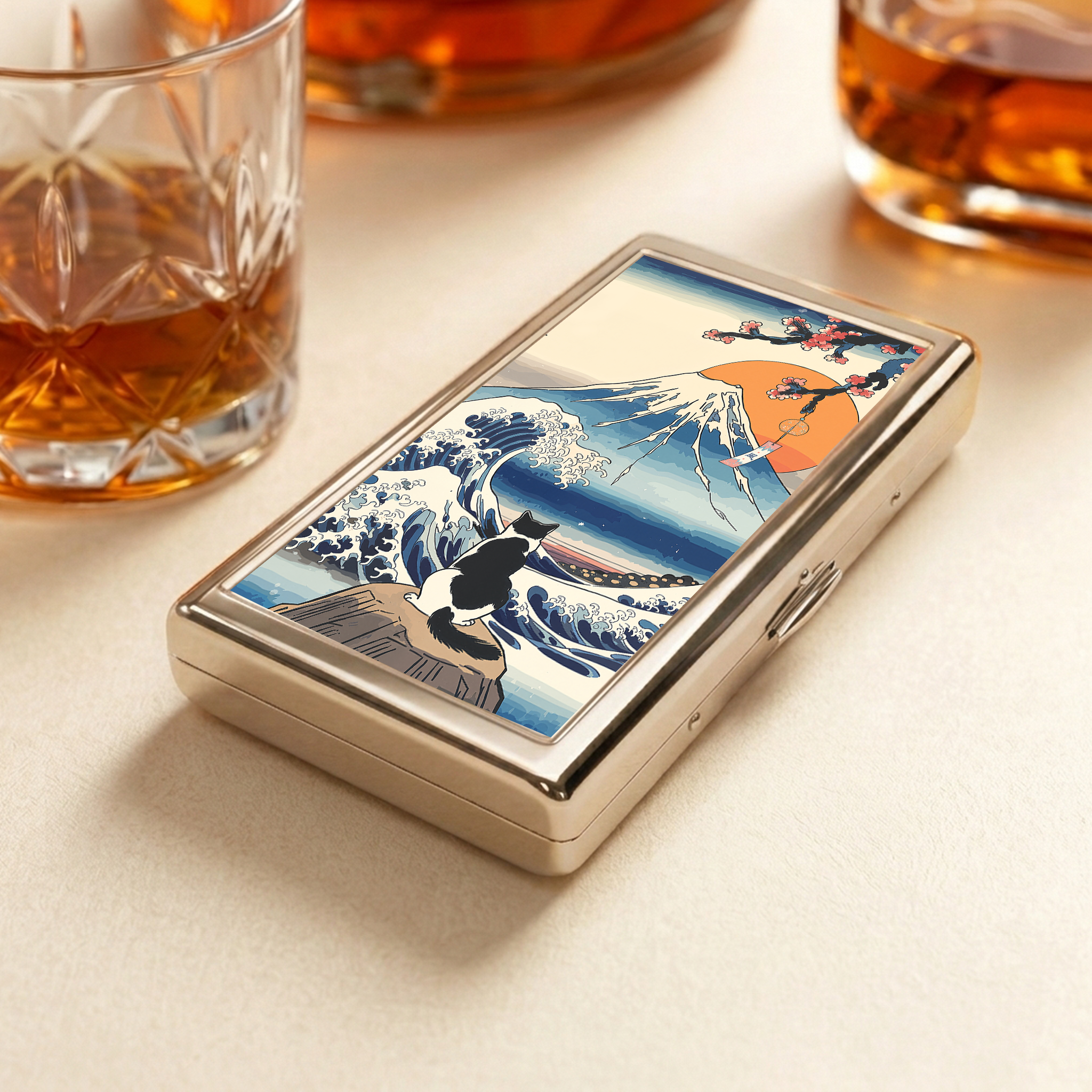 Tokyo-Tiger Cat Looking At The Great Wave  Pocket Cigarette Case