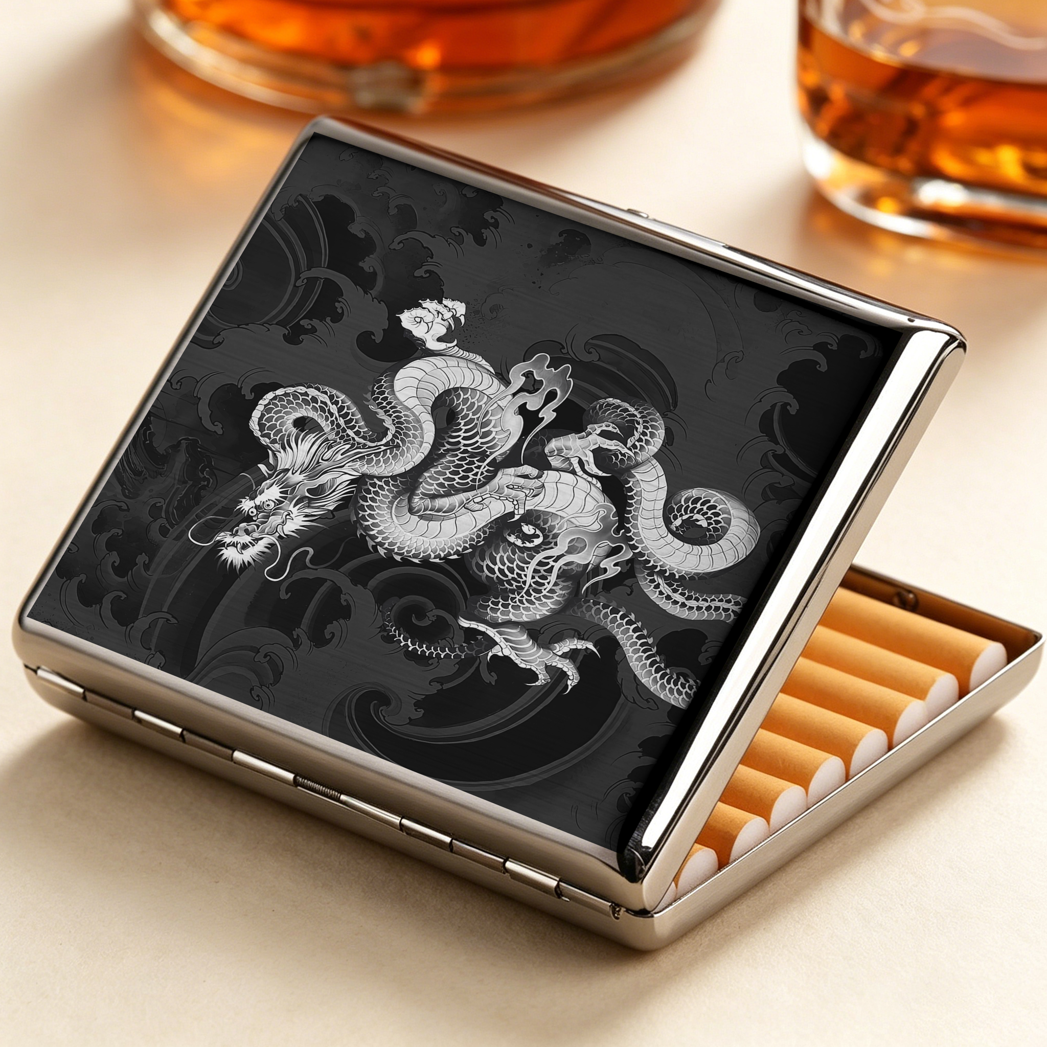 Tokyo-Tiger Majestic Dragon Entwined Cigarette Case