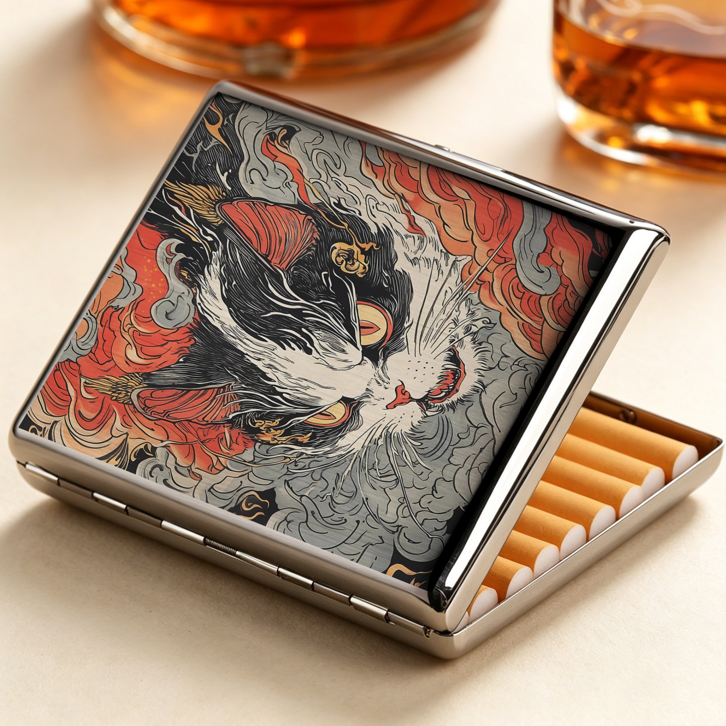 Tokyo-Tiger Cat's Fierce Gaze Cigarette Case Sale