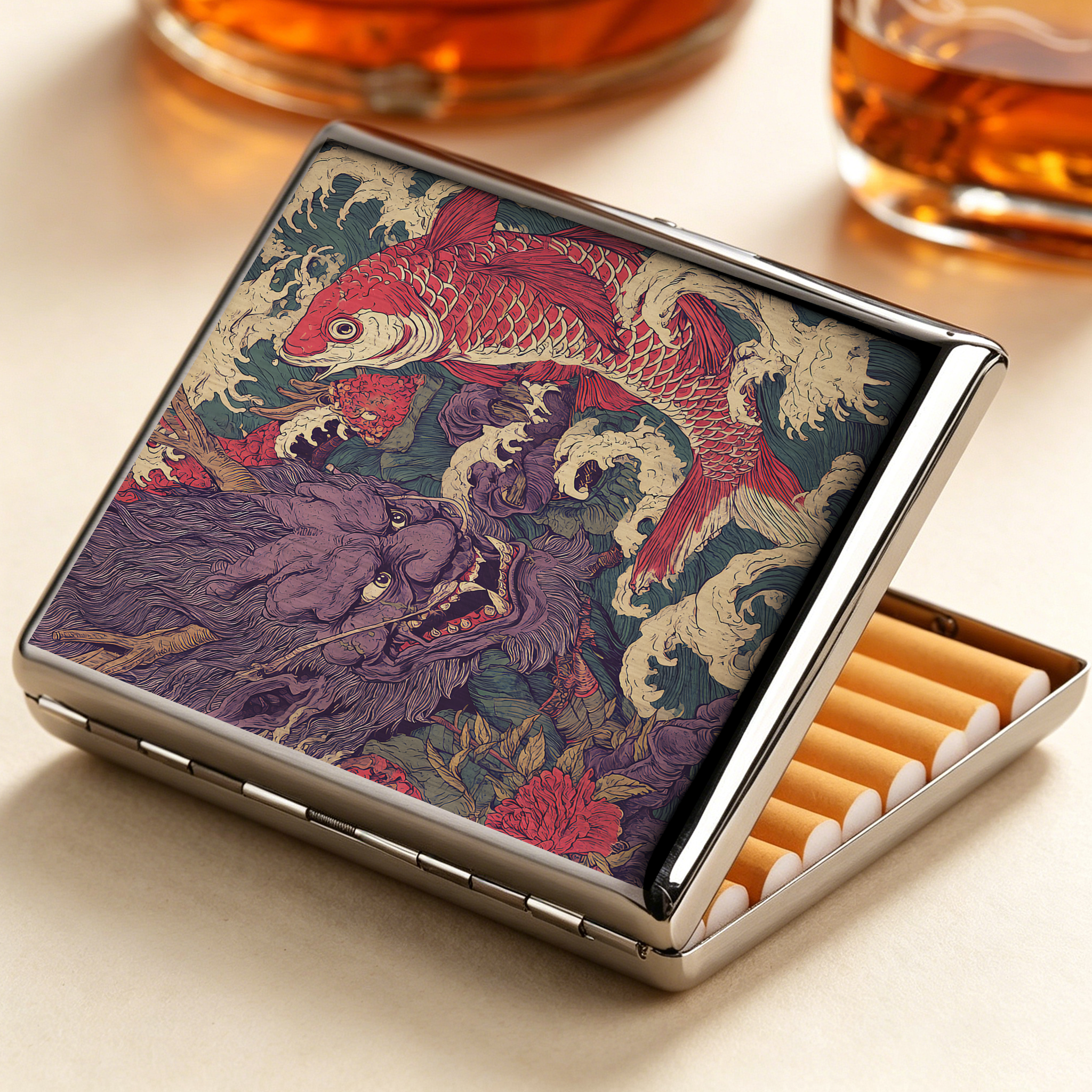 Tokyo-Tiger Dragon And Koi In The Waves Cigarette Case