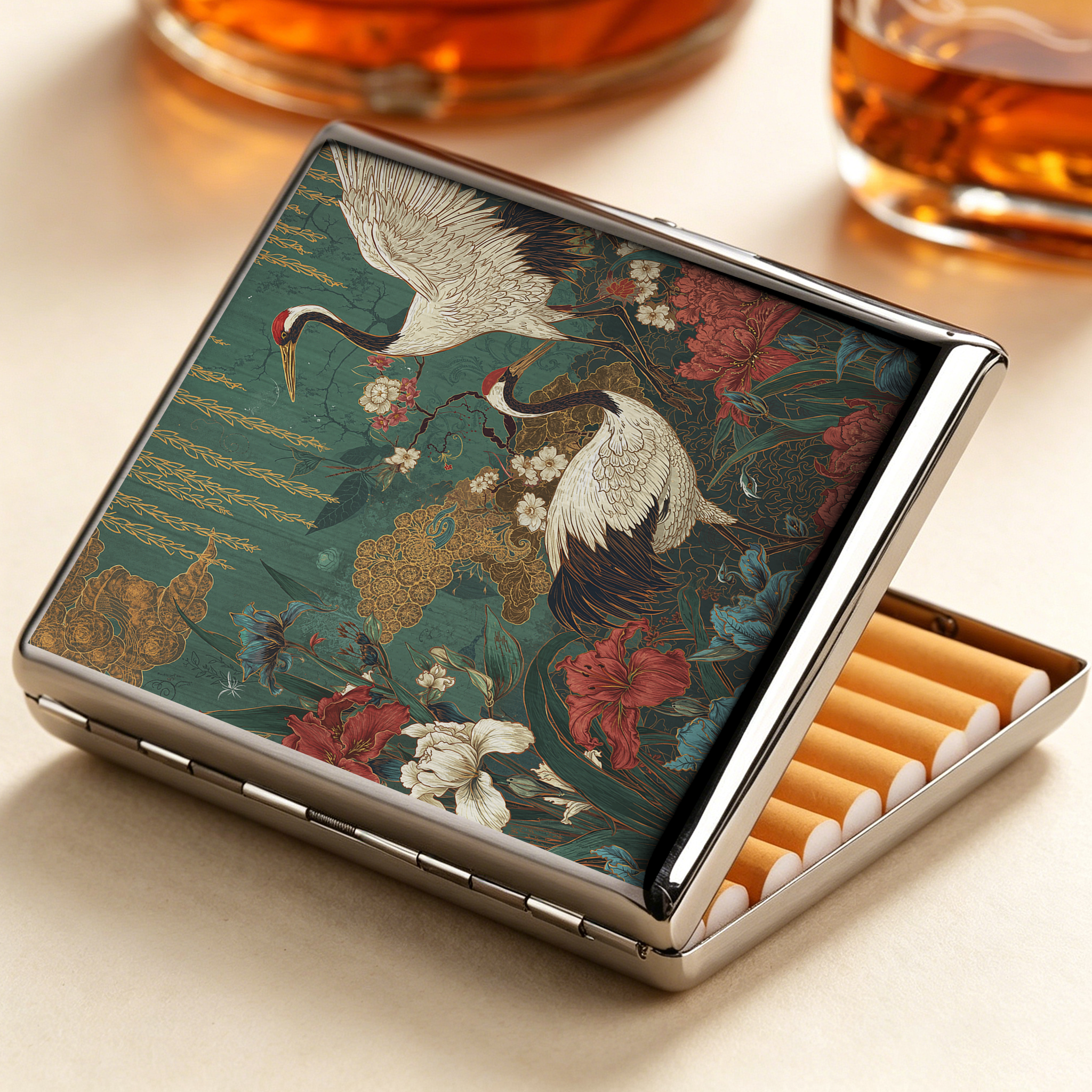 Tokyo-Tiger Red-Crowned Crane In The Garden Cigarette Case