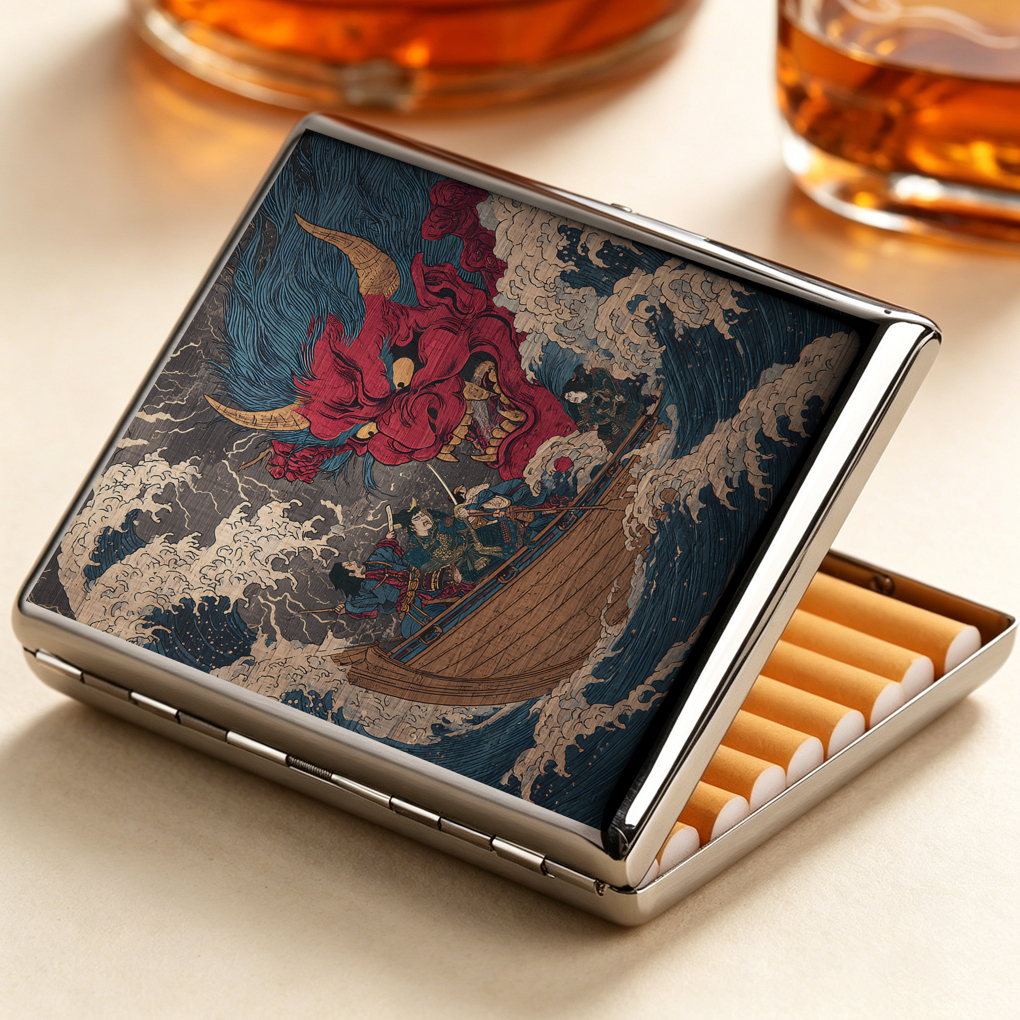 Tokyo-Tiger Demon And Samurai At Sea Cigarette Case