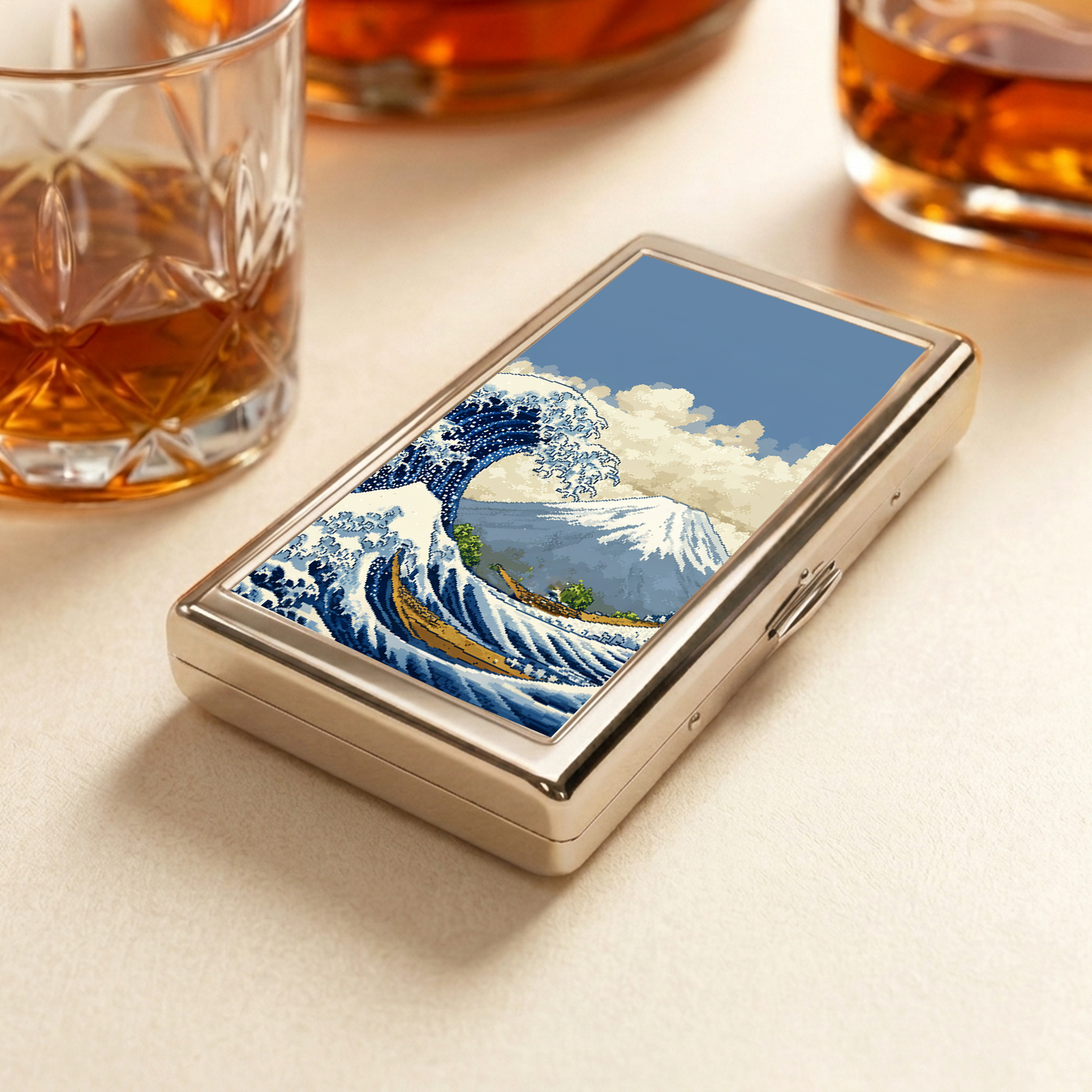 Tokyo-Tiger Cartoon Ukiyo-e Waves  Pocket Cigarette Case