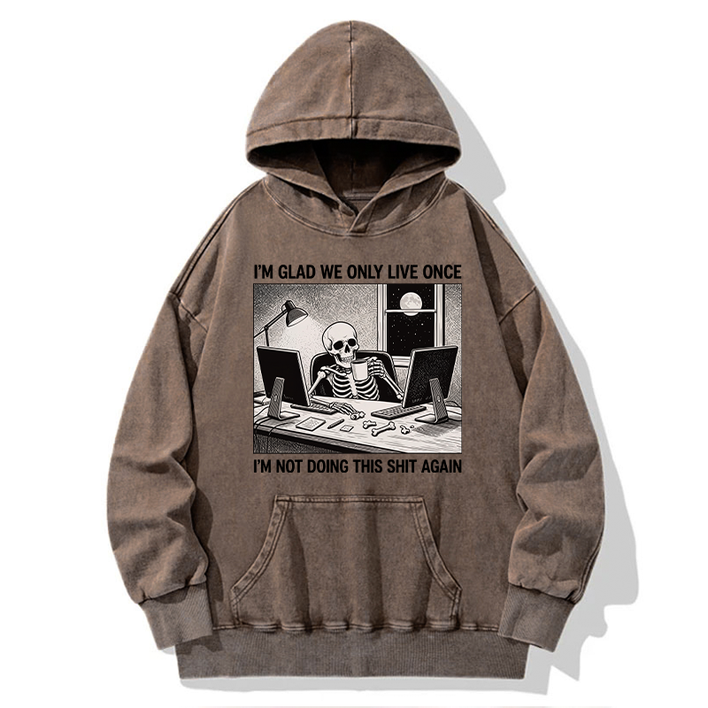Tokyo-Tiger Funny Skeleton Coffee Break Meme Washed Hoodie