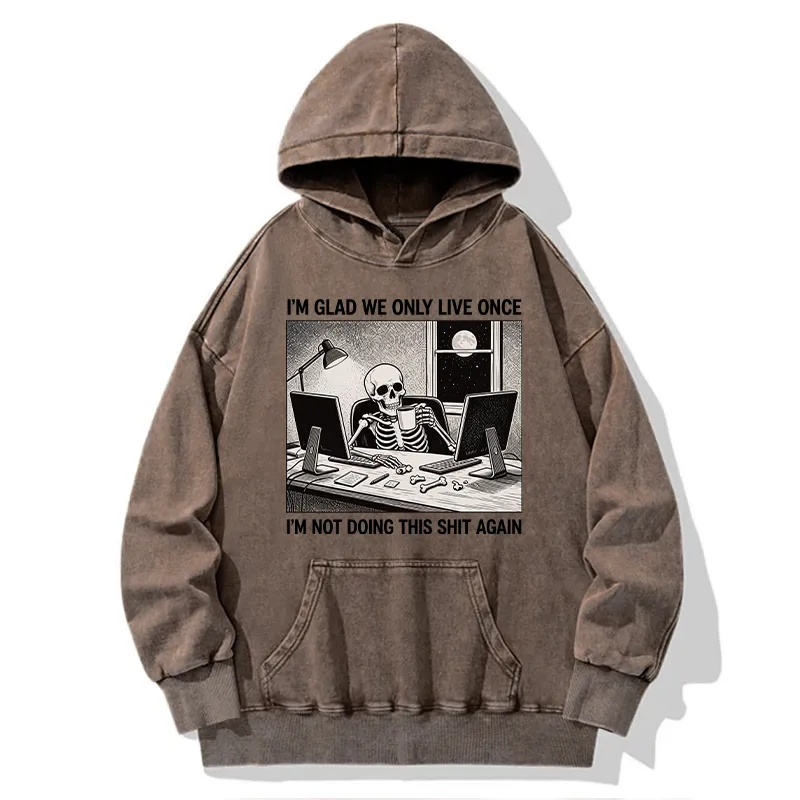 Tokyo-Tiger Funny Skeleton Coffee Break Meme Washed Hoodie