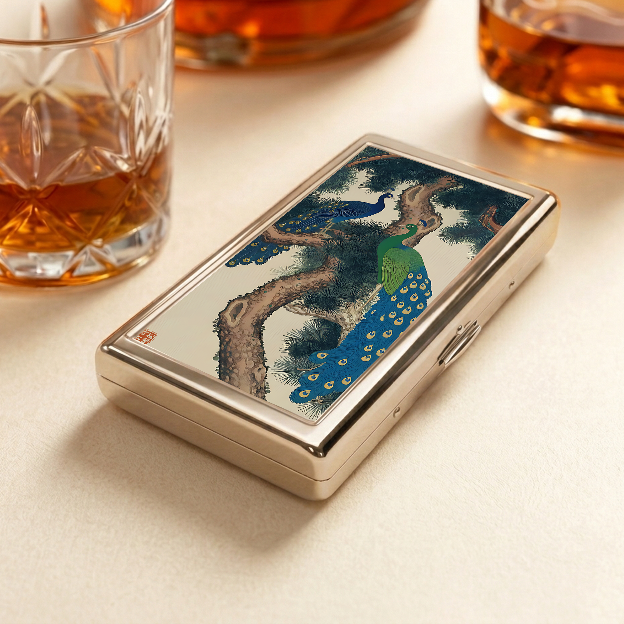 Tokyo-Tiger Peacocks in Snowy Pines  Pocket Cigarette Case