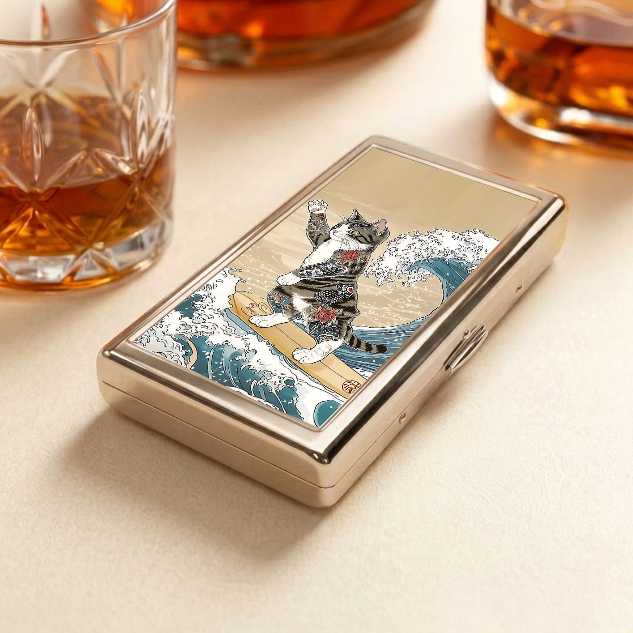 Tokyo-Tiger Cat Surfing Pocket Cigarette Case