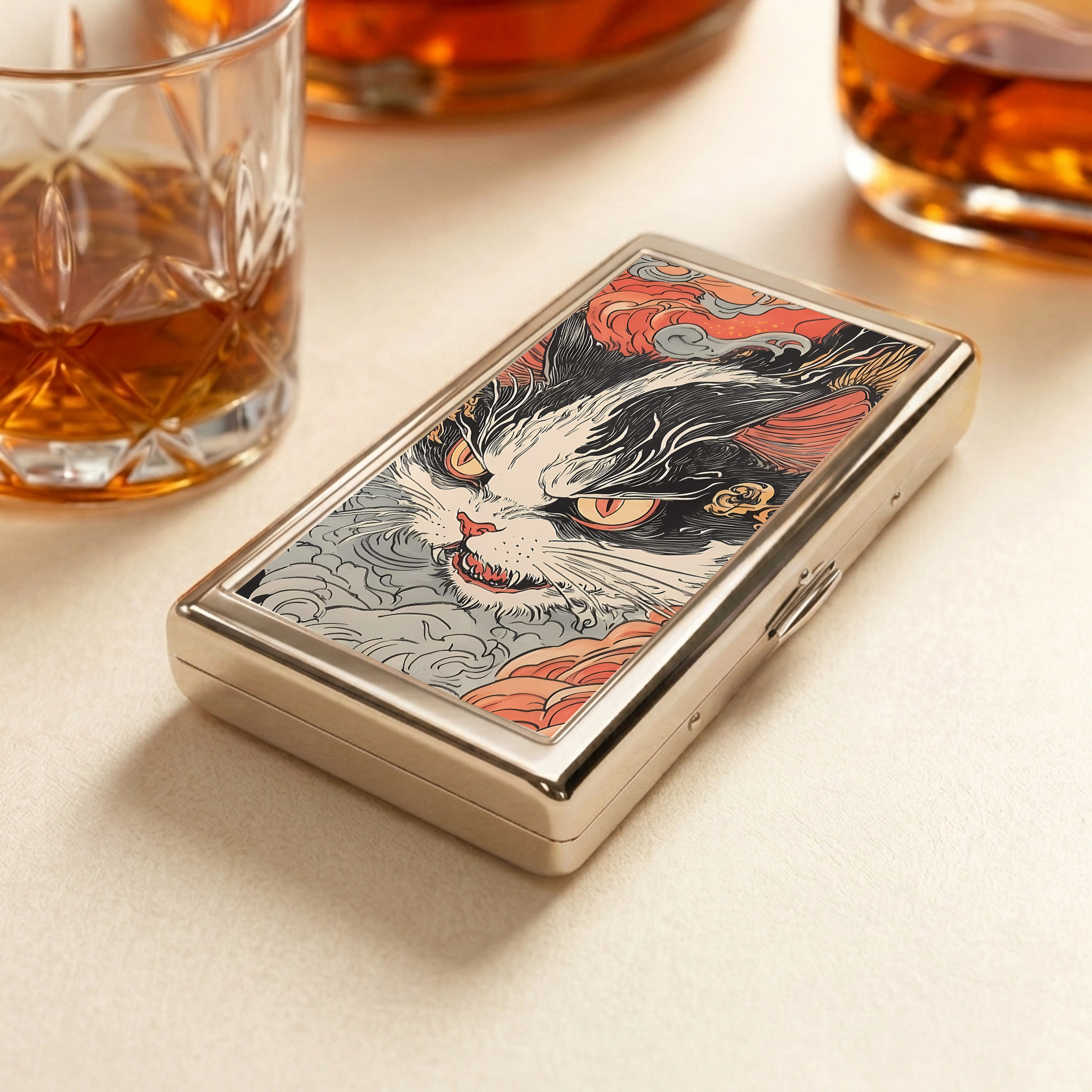 Tokyo-Tiger Cat's Fierce Gaze  Pocket Cigarette Case