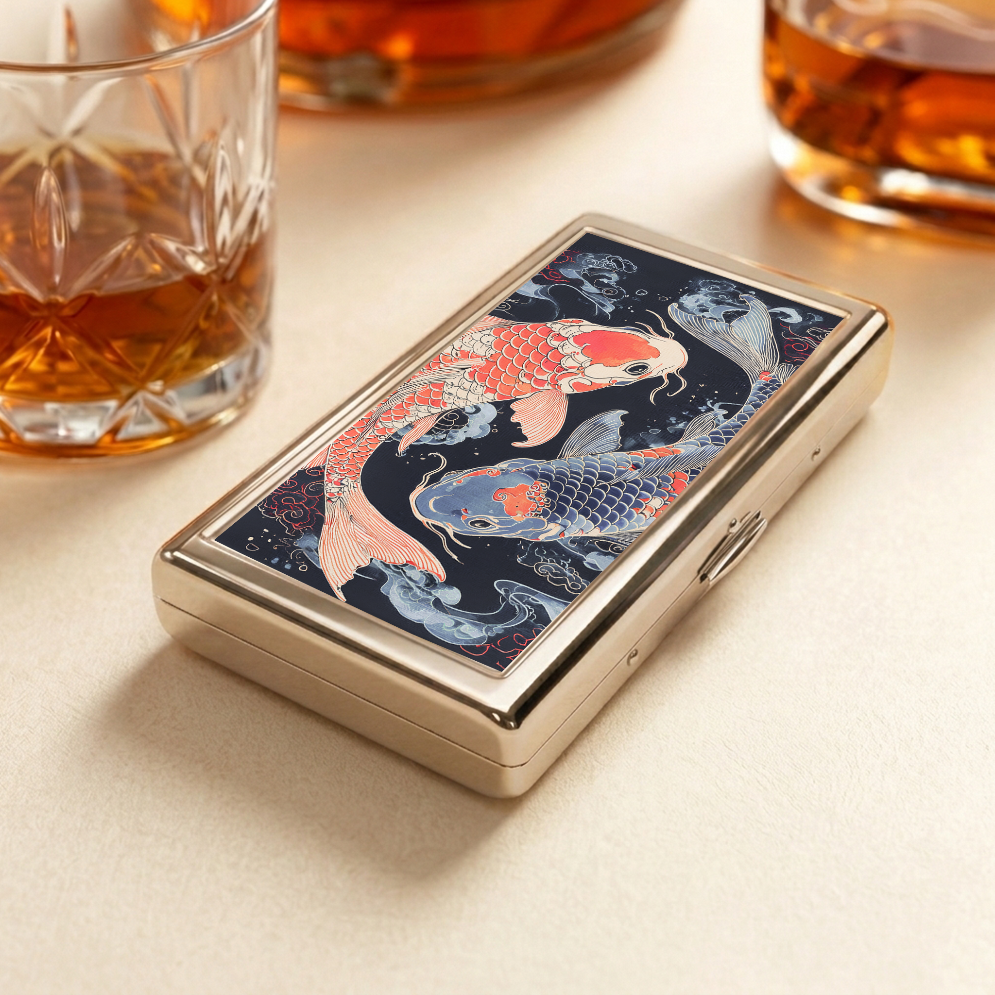Tokyo-Tiger Two Koi Carps  Pocket Cigarette Case