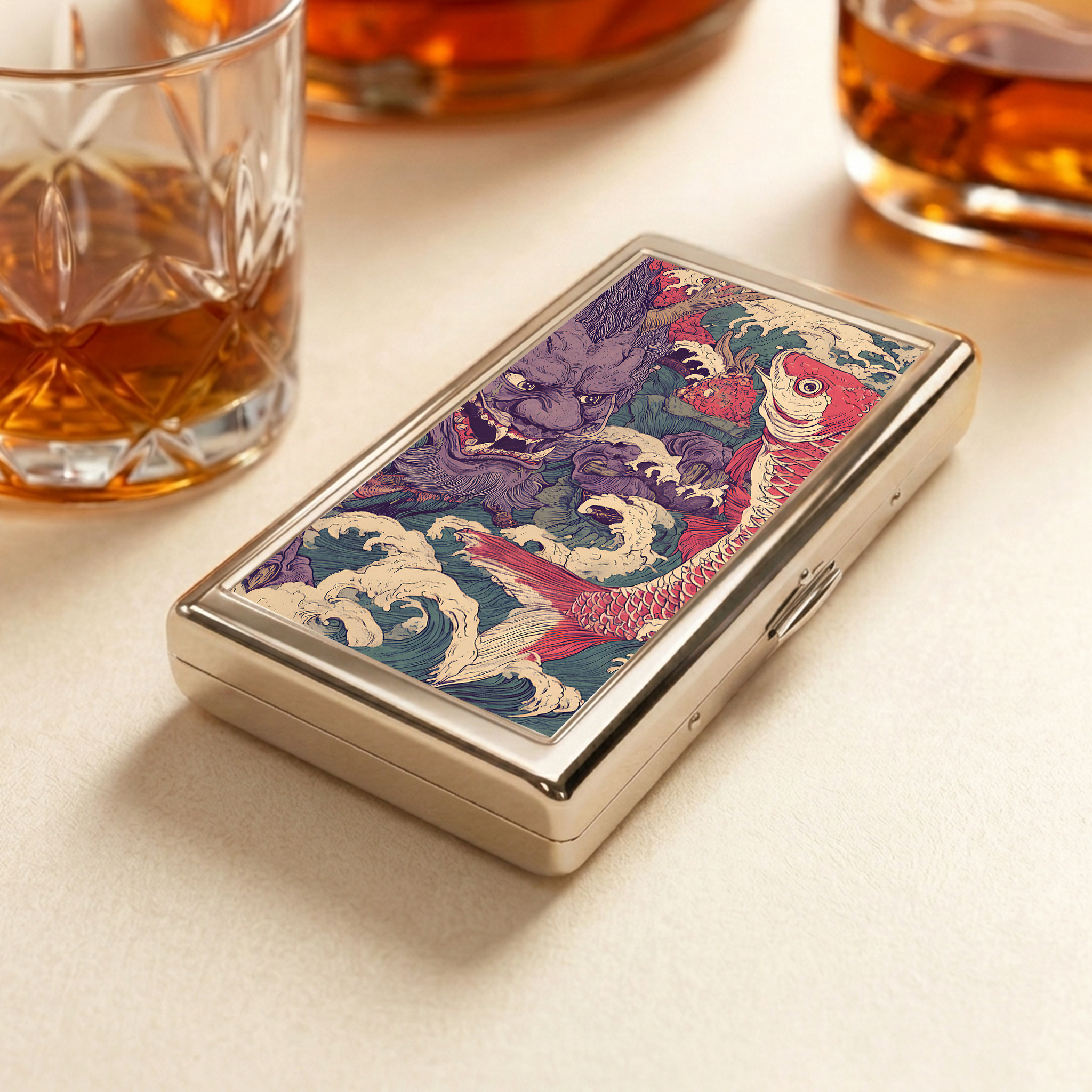 Tokyo-Tiger Dragon And Koi In The Waves  Pocket Cigarette Case