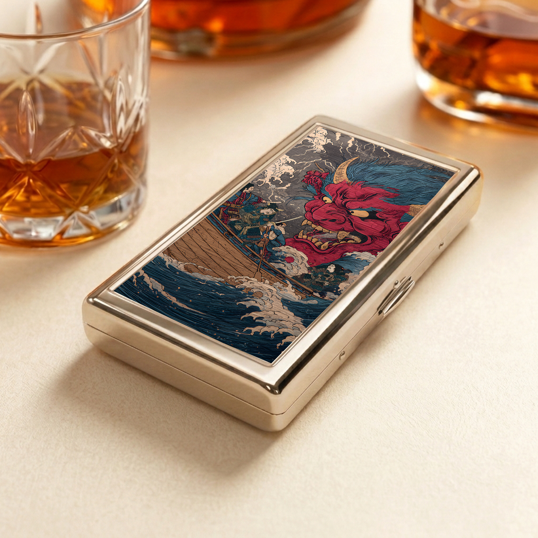 Tokyo-Tiger Demon And Samurai At Sea  Pocket Cigarette Case