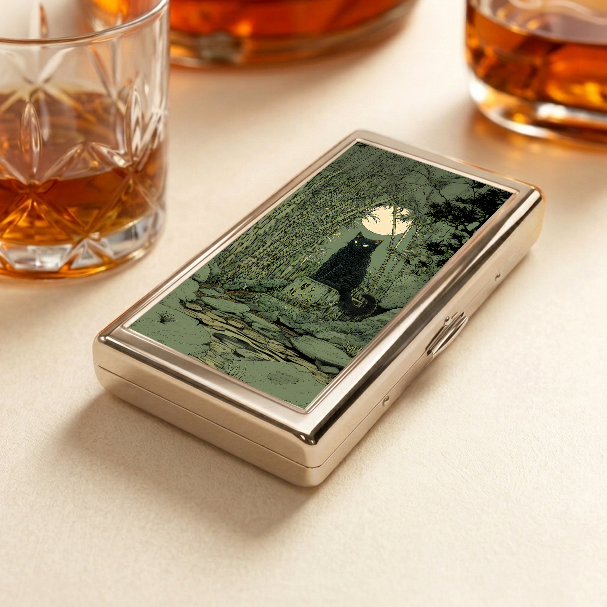 Tokyo-Tiger Cat Under The Moon  Pocket Cigarette Case