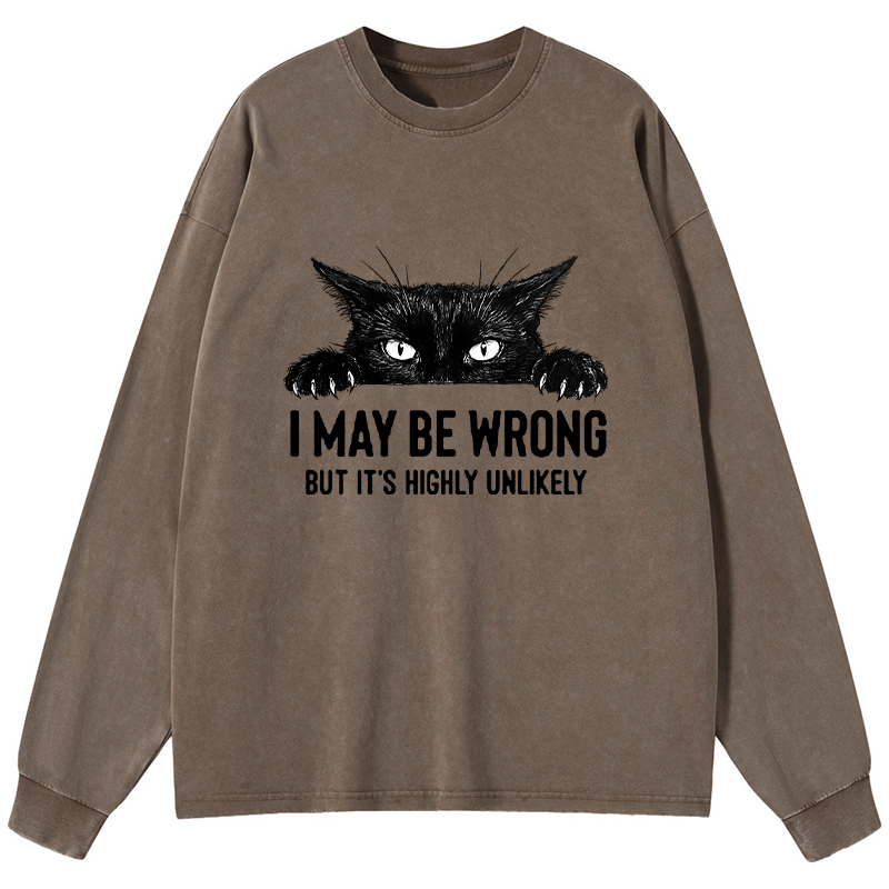 Tokyo-Tiger Confident Cat Meme Washed Long Sleeve T-Shirt