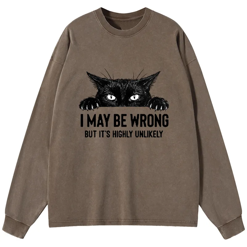 Tokyo-Tiger Confident Cat Meme Washed Long Sleeve T-Shirt
