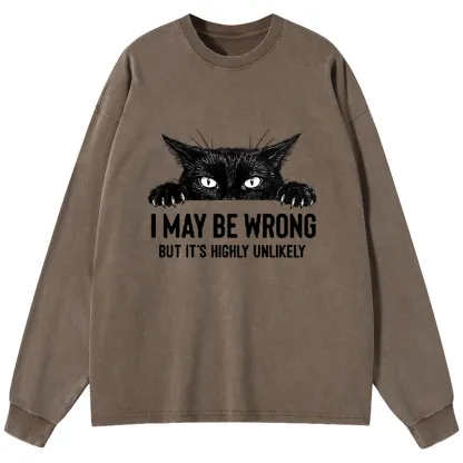 Tokyo-Tiger Confident Cat Meme Washed Long Sleeve T-Shirt