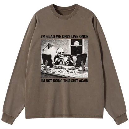 Tokyo-Tiger Funny Skeleton Coffee Break Meme Washed Long Sleeve T-Shirt
