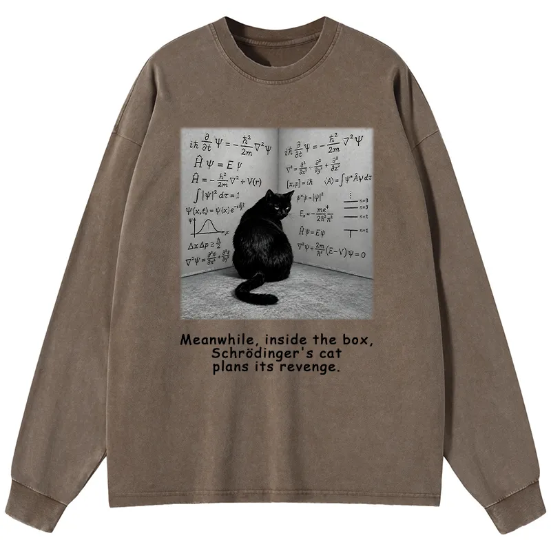 Tokyo-Tiger Box Black Cat Science Meme Washed Long Sleeve T-Shirt