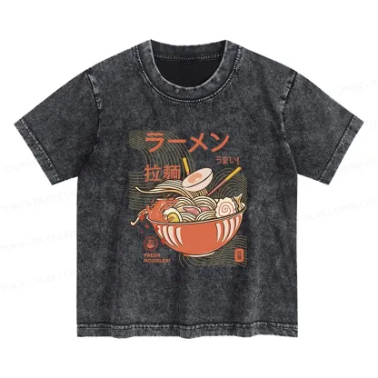 Tokyo-Tiger Fresh Ramen Noodles Kids Washed T-Shirt