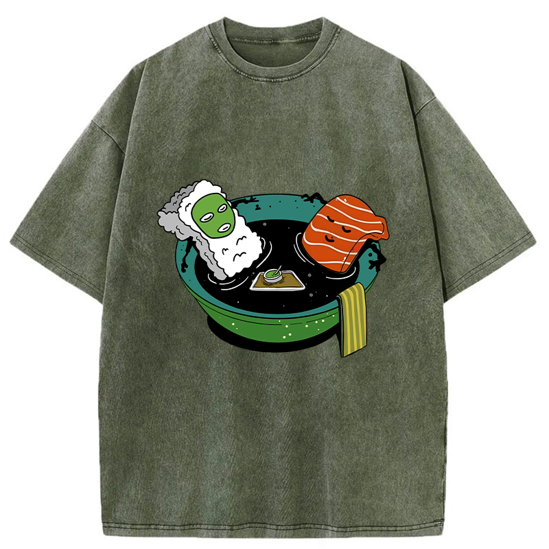 Tokyo-Tiger Soy Sauce Bath Sushi Washed T-Shirt