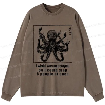Tokyo-Tiger I Wish I Was An Octopus Japan Washed Long Sleeve T-Shirt